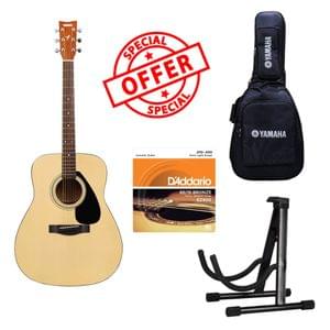 Yamaha F310 Natural Acoustic Guitar With Gig Bag DAddario Strings and Dolphin Guitar Stand Package